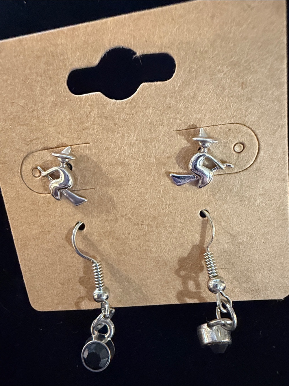 Silver-tone Women’s Earrings Set with Black Accent